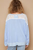 Pol Clothing - Round neck long sleeve lace patch solid knit top: EVENING BLUE / S