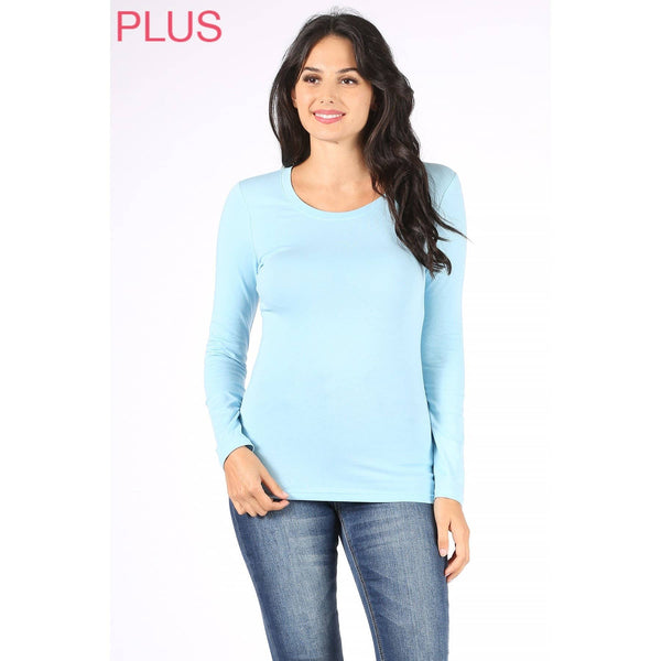 Timeless - Plus Long Sleeve Round Neck Top Shirt: BLACK / 2X