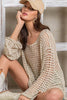 Pol Clothing - Dropped Shoulder Open Knit Boat Neck Sweater Top: L / WARM OLIVE