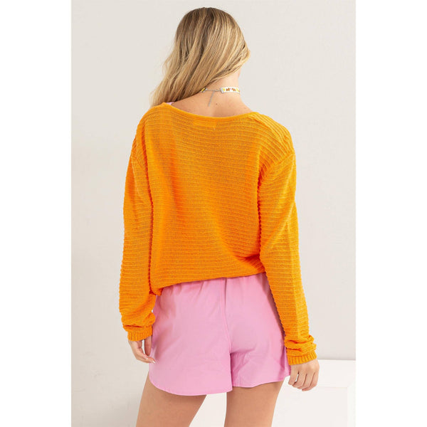 HYFVE - DZ24A559-V NECK DROPPED SHOULDER SWEATER: S / ORANGE