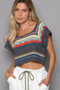 Pol Clothing - Cropped Handmade Ethnic Square Neck Sweater Top SALE: OATMEAL MULTI / L