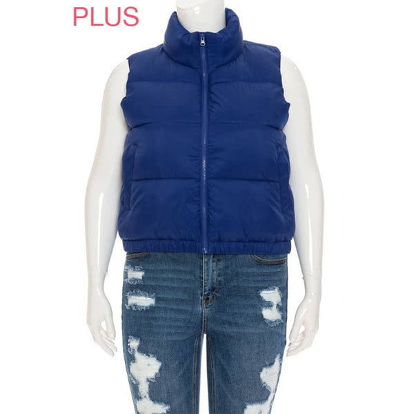 Timeless - PLUS Nylon High Neck Faux Down Puffer Vest: IVORY / 3X