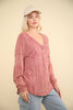 VERY J - NT11802-Washed Knit V-Neck Oversized Top: MAUVE / S-M-L/2-2-2