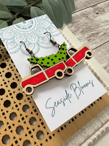 Seasideblooms - Christmas truck hand painted lightweight maple wood 