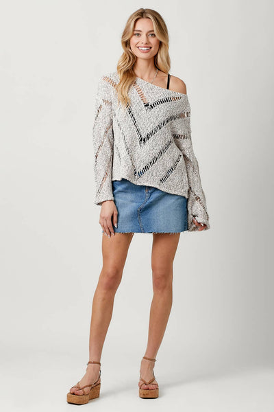 Mystree - 60481 Chevron Weave Pullover Sweater: Small / Melange Grey