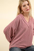 VERY J - NT11946-Two Tone Otto Ribbed V-Neck Oversized Knit Top: MOSS / S-M-L/2-2-2