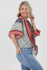 Nostalgia - E2Q81-FL91 TIE FRONT SHORT SLV BLOUSE: L