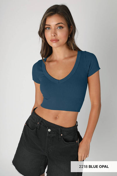 NIKIBIKI - NS8268 - V Neck Crop Tee: 2221 Coffee Bean