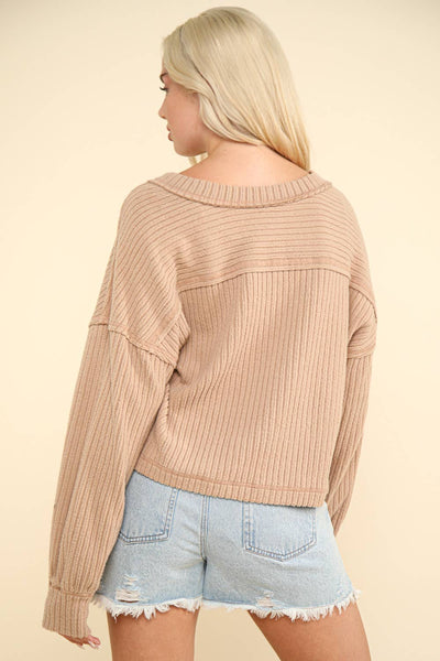 VERY J - NT11804-Casual Comfy Soft V-Neck Knit Top: ECRU / S-M-L/2-2-2