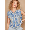 Pol Clothing - V-neck sleevless western embroidery denim vest: DENIM / OS