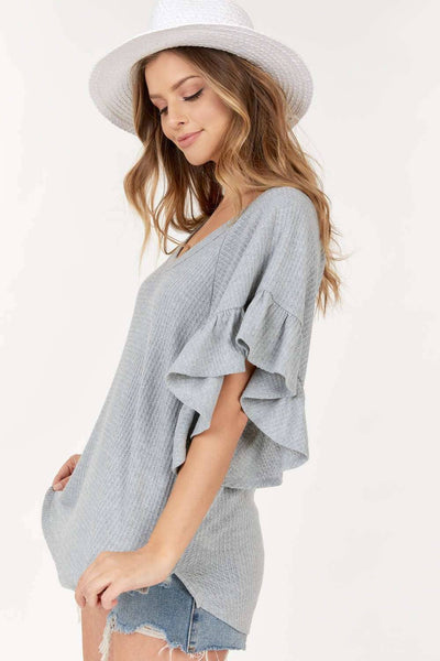 Shop Basic USA - Rolled Short Sleeve Round Neck Top: XL / H GREY