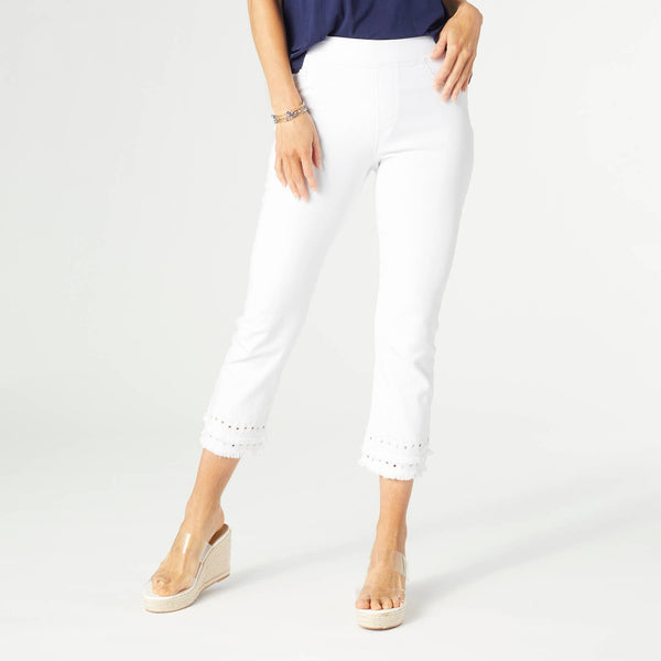 COCO + CARMEN - OMG Capri Jeans with Embroidered Eyelet Trim: S / Crisp White