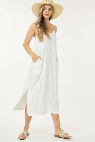 Shop Basic USA - Solid Long Dress With Spaghetti Straps: M / DUSTY GREEN