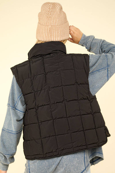 VERY J - NJ90282-Solid Puffer Padded Warm Vest: KELLY GREEN / S-M-L/2-2-2