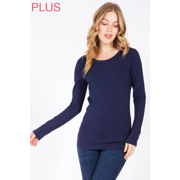 Timeless - Plus Long Sleeve Round Neck Top Shirt: WHITE / 3X