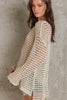 Pol Clothing - Dropped Shoulder Open Knit Boat Neck Sweater Top: M / CREAM