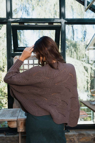 Leto Accessories - Ribbed Knit Pattern Poncho w/ Sleeves: Mocha