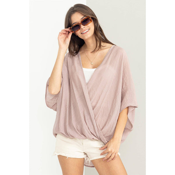 HYFVE - HF23C786-FOLD-OVER FRONT HIGH-LOW TOP: D.MAUVE / L