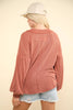 VERY J - NT11946-Two Tone Otto Ribbed V-Neck Oversized Knit Top: MOSS / S-M-L/2-2-2