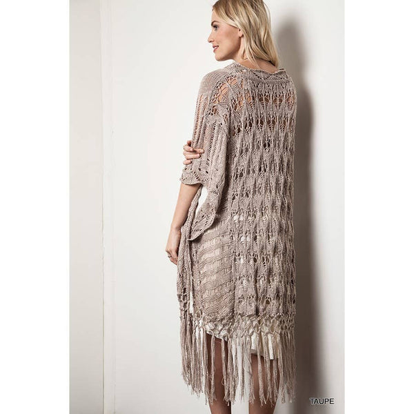 Kori - Bohemian inspired Crochet Knit Sweater with Fringe: NATURAL / ML