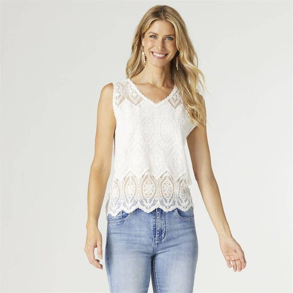 COCO + CARMEN - Rosemary Crochet Tank: L/XL / Off White