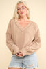 VERY J - NT11804-Casual Comfy Soft V-Neck Knit Top: ECRU / S-M-L/2-2-2