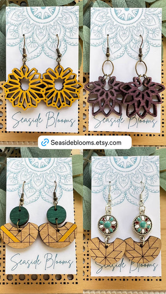 Seasideblooms - Boho hand painted lightweight maple wood earrings