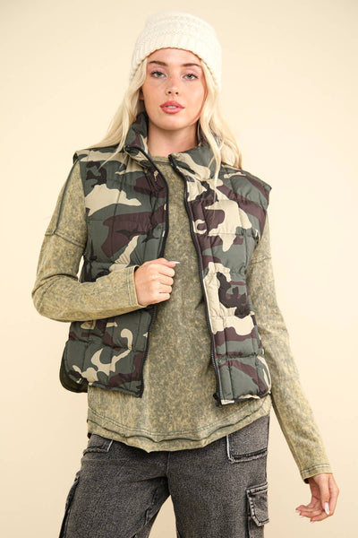 VERY J - NJ90282-Solid Puffer Padded Warm Vest: KELLY GREEN / S-M-L/2-2-2