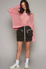 Pol Clothing - V-neck long sleeve rib band detail solid lightweight SALE: M / BARBIE PINK