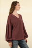 VERY J - NT11946-Two Tone Otto Ribbed V-Neck Oversized Knit Top: MOSS / S-M-L/2-2-2