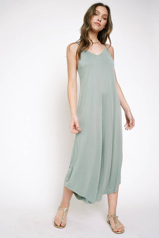 Mystree - 19986 Modal Cami Baggy Jumpsuit: Small / Sage