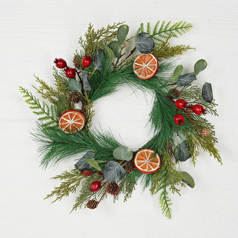 Impressive Enterprises, Inc. - 31510- 15in(6.5) Wreath-Mix pines w. eucalyptus, crabapple s