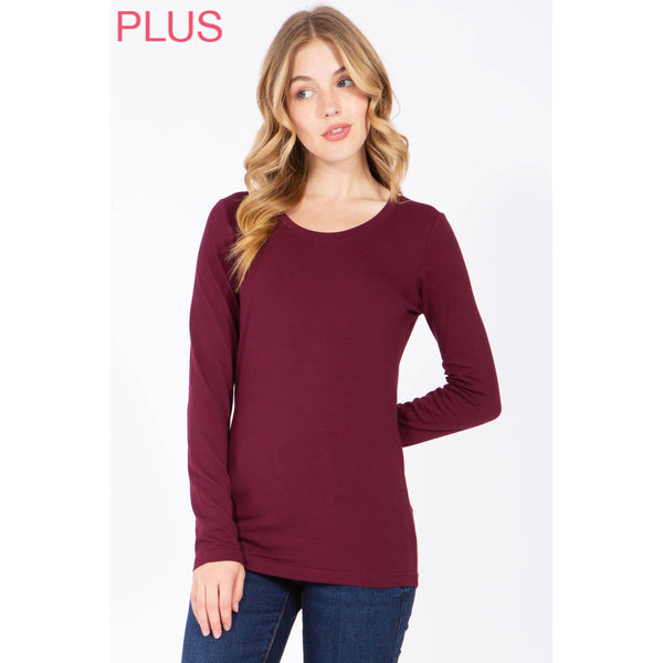 Timeless - Plus Long Sleeve Round Neck Top Shirt: BLACK / 2X