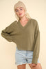 VERY J - NT11804-Casual Comfy Soft V-Neck Knit Top: ECRU / S-M-L/2-2-2