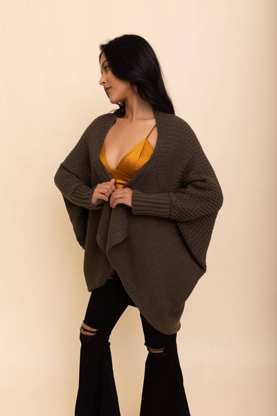 Leto Accessories - Bat Sleeve Knit Cardigan 💛 - High Sell Through: Olive