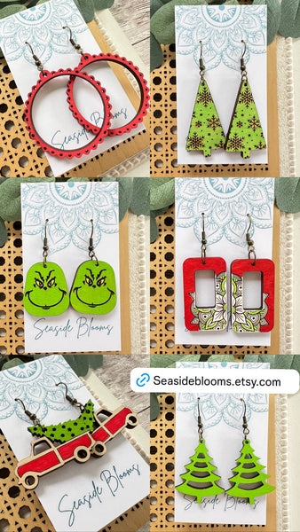 Seasideblooms - Christmas tree hand painted with gold accents maple wood 