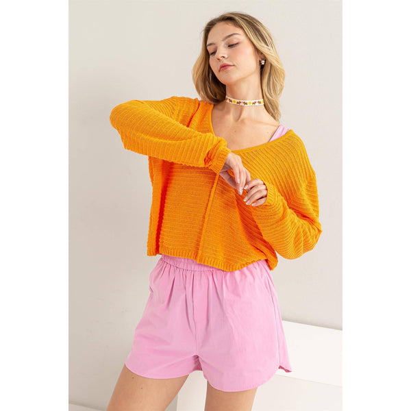 HYFVE - DZ24A559-V NECK DROPPED SHOULDER SWEATER: S / ORANGE