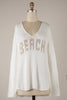 MIRACLE - Beach Saying Lightweight Knit V Neck Sweater: White / M