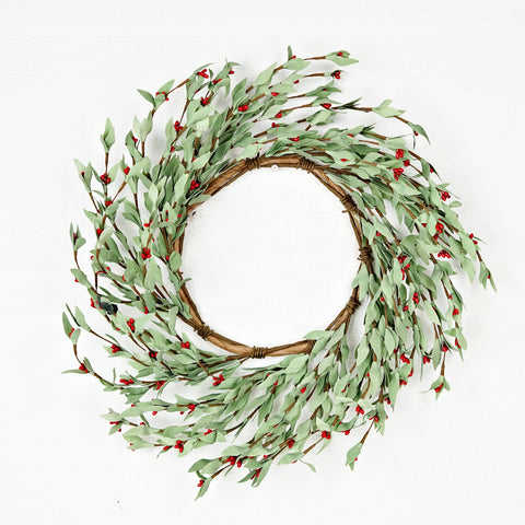 Impressive Enterprises, Inc. - 29460- 20in Wreath-Seafoam Leaves with Red Pips