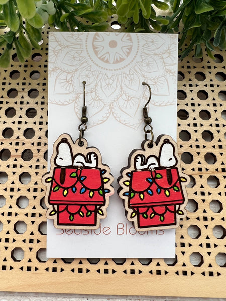 Seasideblooms - Christmas hand painted lightweight maple wood earrings 