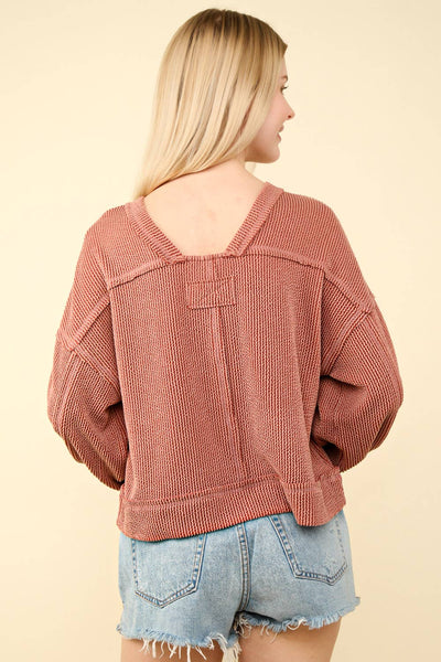 VERY J - NT11947-Two Tone Otto Ribbed Oversized Soft Comfy knit Top: OATMEAL / S-M-L/2-2-2