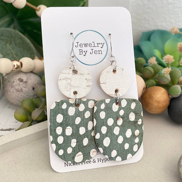 Jewelry By Jen - Boho Dangle: White & Green Spotted