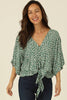 Nostalgia - N2Q81-W980 CACTUS PRINT V NECK KIMONO SLEEVE BLOUSE WITH TIE: S