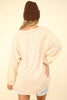 VERY J - NT11802-Washed Knit V-Neck Oversized Top: MAUVE / S-M-L/2-2-2