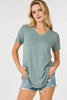 Shop Basic USA - Basic Short Sleeve V Neck Top: L / BLACK