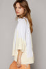 Pol Clothing - Oversize notched neck frayed edge contrast knit top SALE: M / LATTE/IVORY