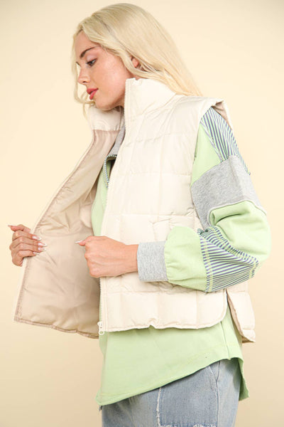 VERY J - NJ90282-Solid Puffer Padded Warm Vest: KELLY GREEN / S-M-L/2-2-2