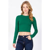 Timeless - Round Neck Long Sleeve Crop Shirt Top: GREEN / M