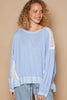 Pol Clothing - Round neck long sleeve lace patch solid knit top: EVENING BLUE / M