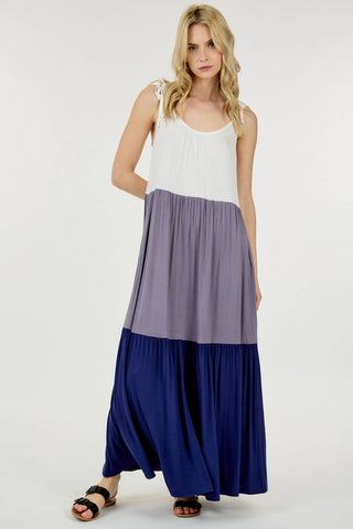 Shop Basic USA - Color Block Maxi Dress: S / GREY/NAVY
